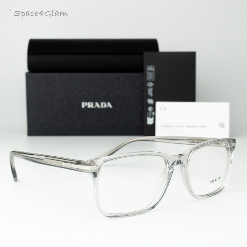 Prada Women Eyeglasses Crystal Grey Demo Square PR14WV U431O1 BRAND NEW